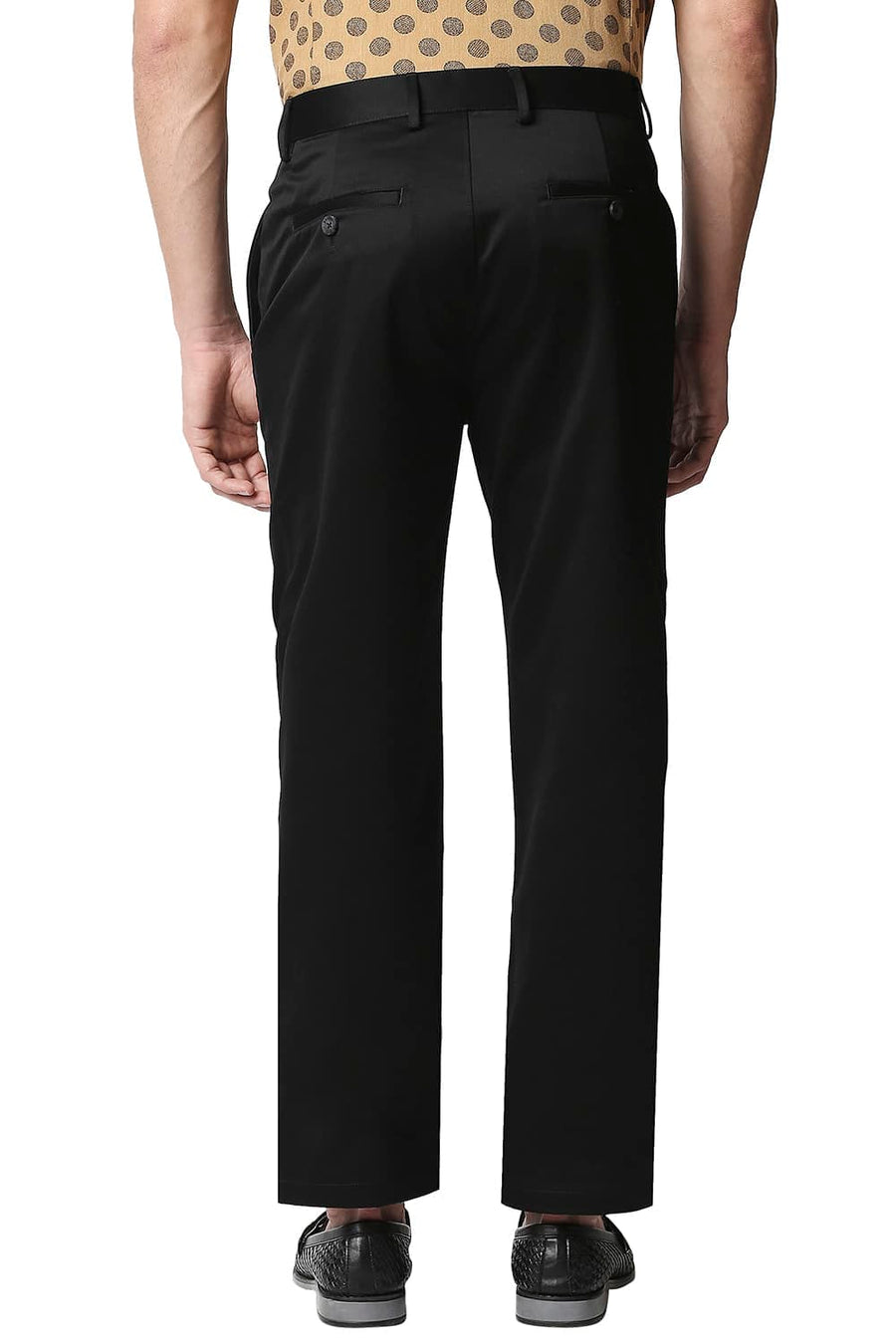 BASICS COMFORT FIT BLACK SATIN WEAVE POLY COTTON TROUSERS