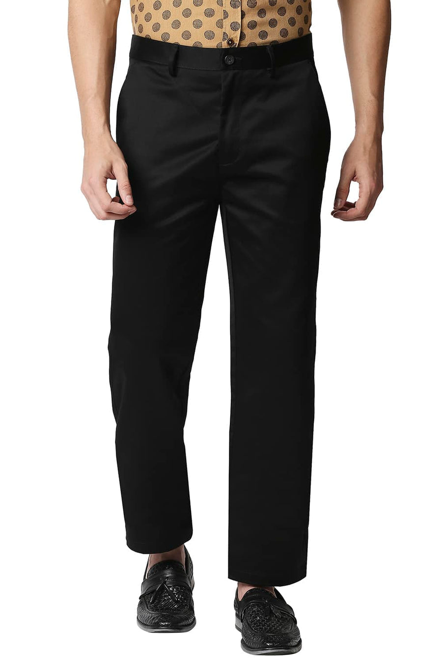 BASICS COMFORT FIT BLACK SATIN WEAVE POLY COTTON TROUSERS
