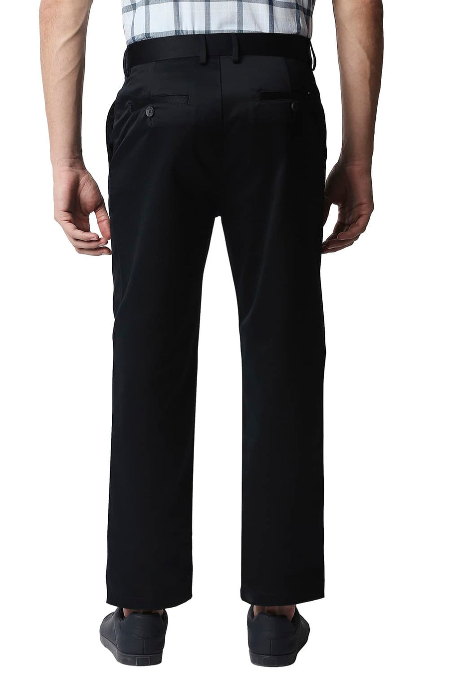 BASICS COMFORT FIT NAVY SATIN WEAVE POLY COTTON TROUSERS