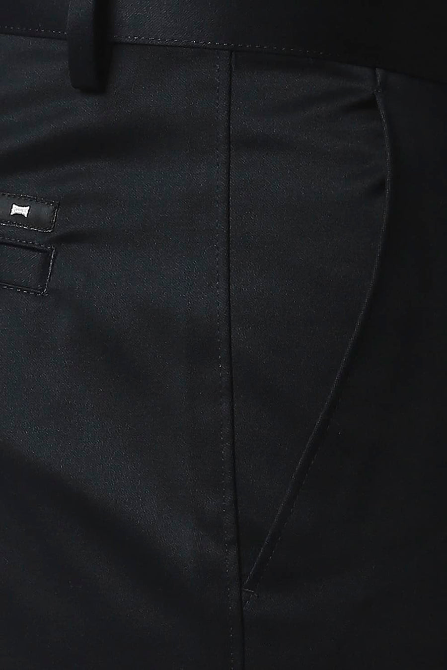 BASICS COMFORT FIT NAVY SATIN WEAVE POLY COTTON TROUSERS
