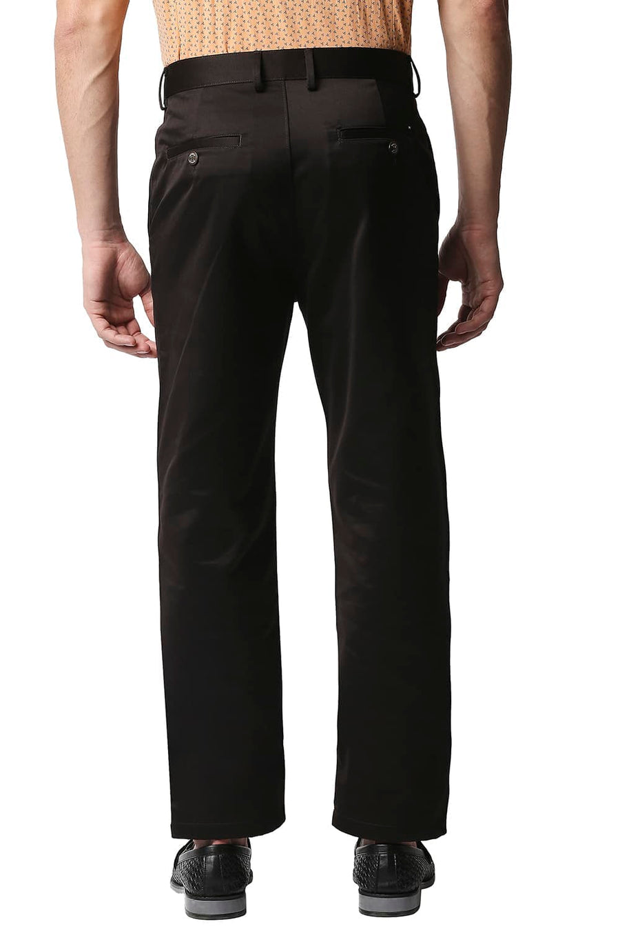 BASICS COMFORT FIT COFFEE SATIN WEAVE POLY COTTON TROUSERS
