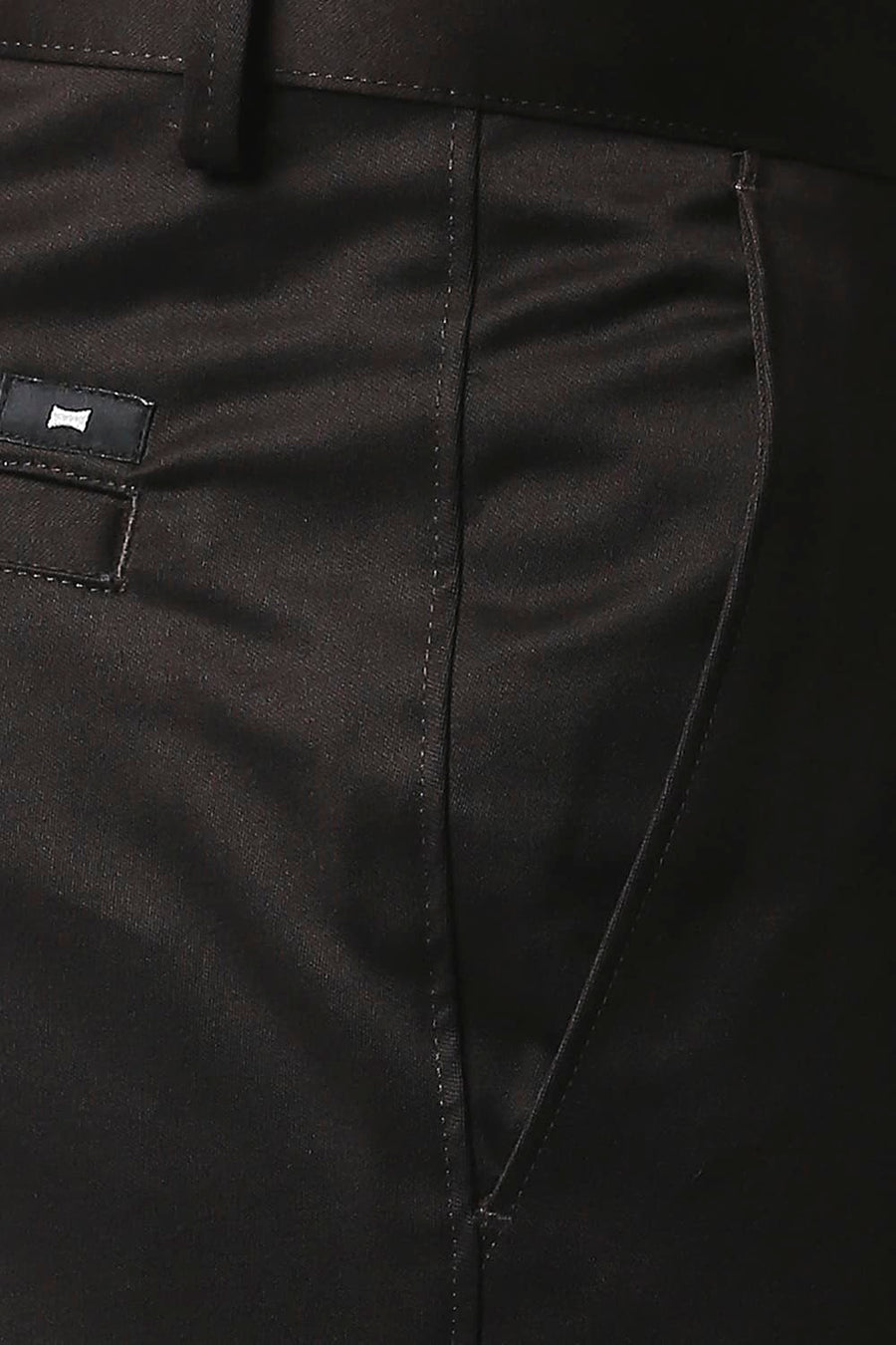 BASICS COMFORT FIT COFFEE SATIN WEAVE POLY COTTON TROUSERS