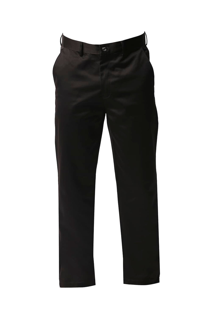 BASICS COMFORT FIT COFFEE SATIN WEAVE POLY COTTON TROUSERS