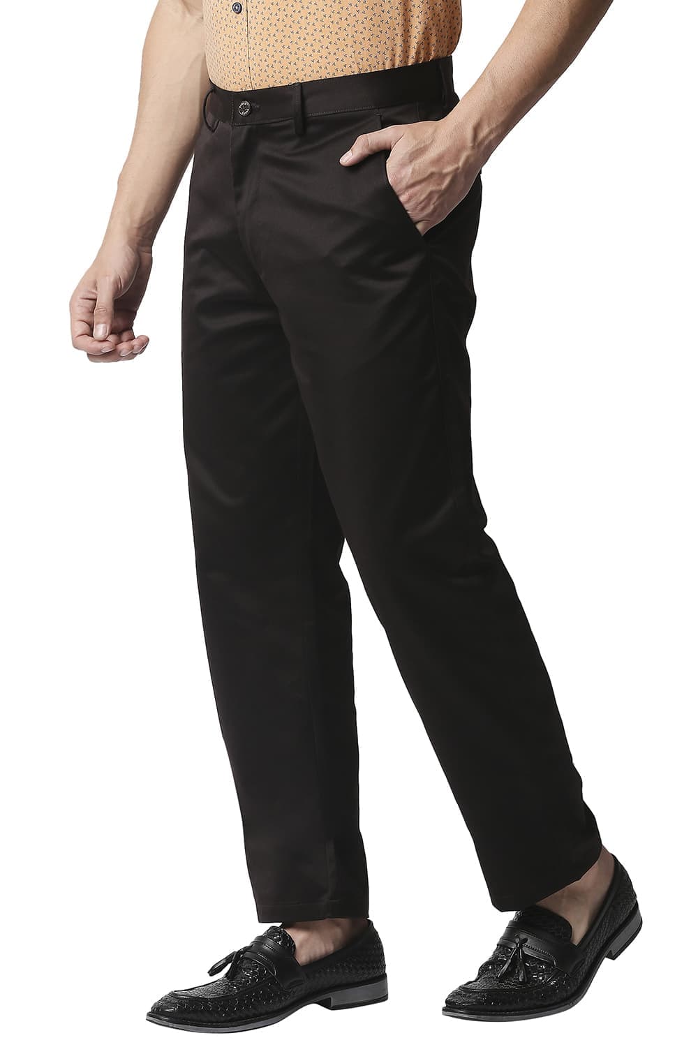 BASICS COMFORT FIT SATIN WEAVE POLY COTTON TROUSERS