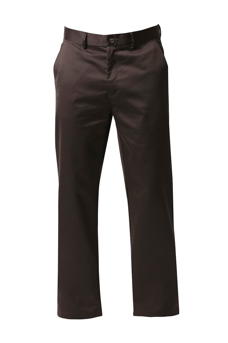 BASICS COMFORT FIT MID BROWN SATIN WEAVE POLY COTTON TROUSERS