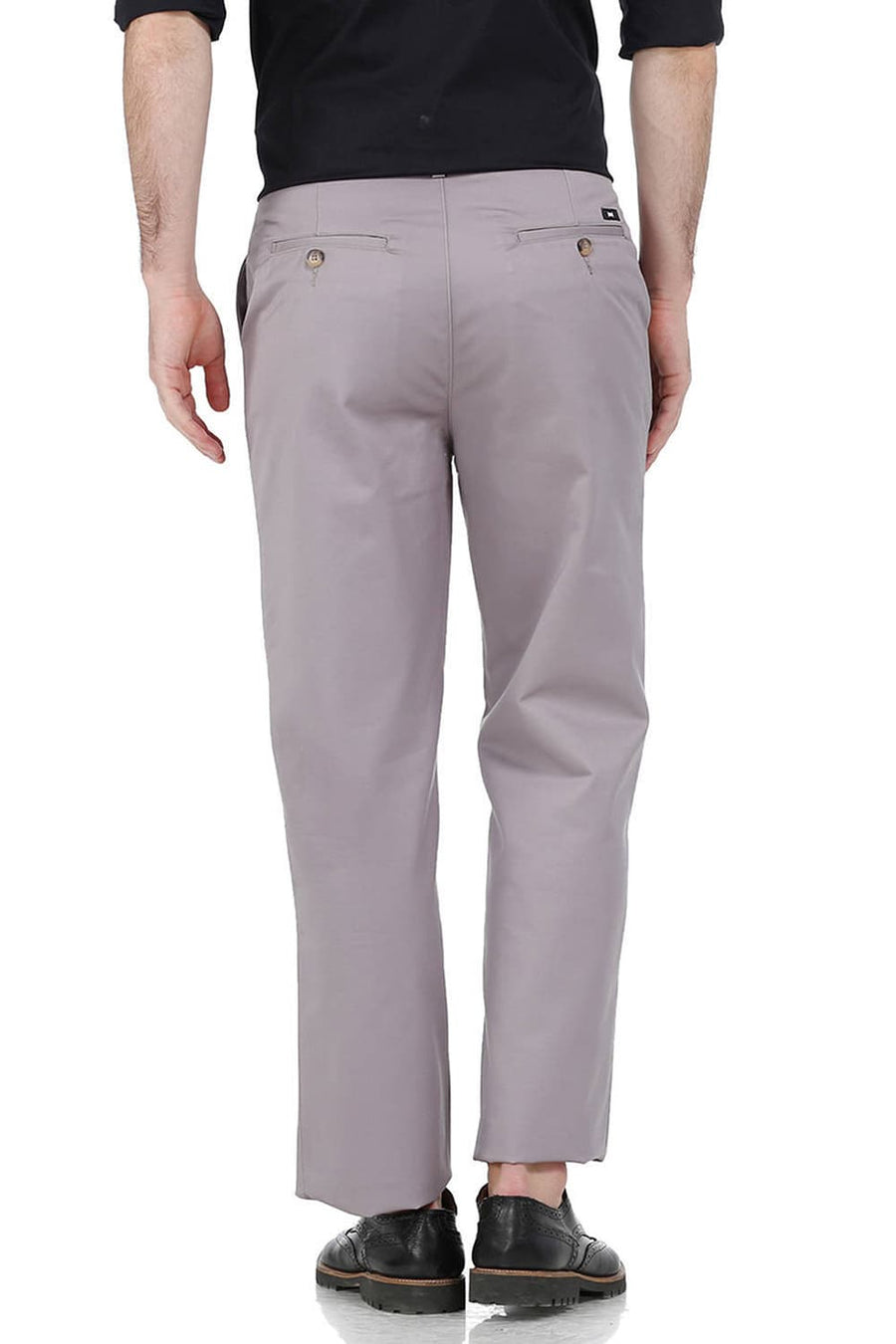 BASICS COMFORT FIT GREY SATIN WEAVE POLY COTTON TROUSERS