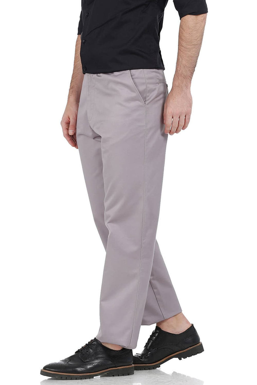 BASICS COMFORT FIT GREY SATIN WEAVE POLY COTTON TROUSERS
