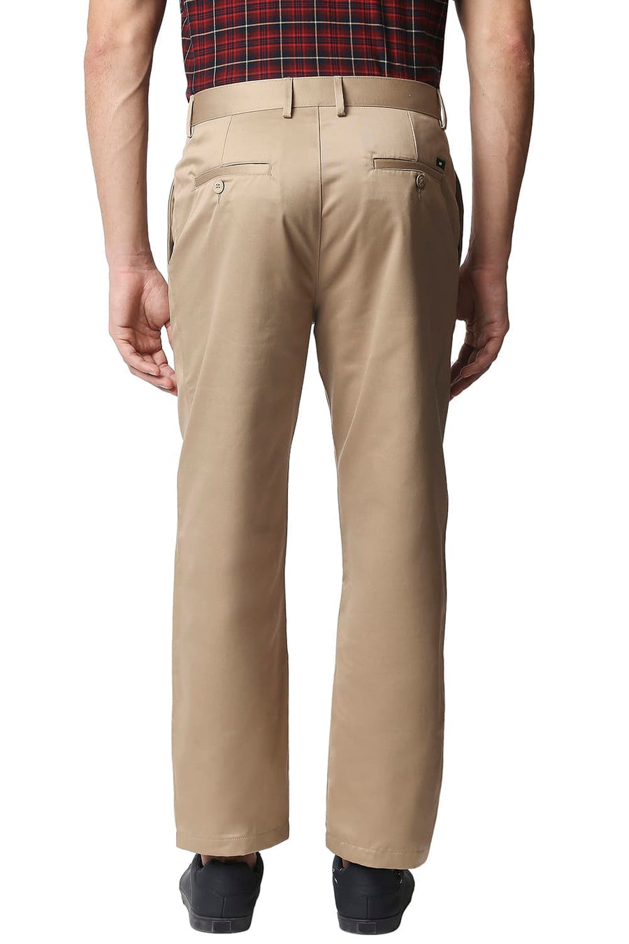 BASICS COMFORT FIT KHAKI SATIN WEAVE POLY COTTON TROUSERS