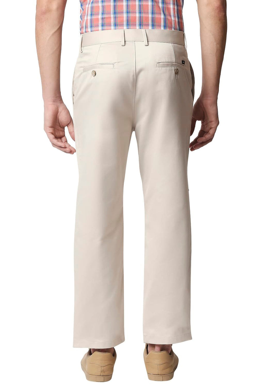 BASICS COMFORT FIT ECRU SATIN WEAVE POLY COTTON TROUSERS