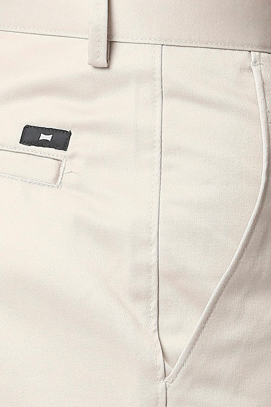 BASICS COMFORT FIT ECRU SATIN WEAVE POLY COTTON TROUSERS