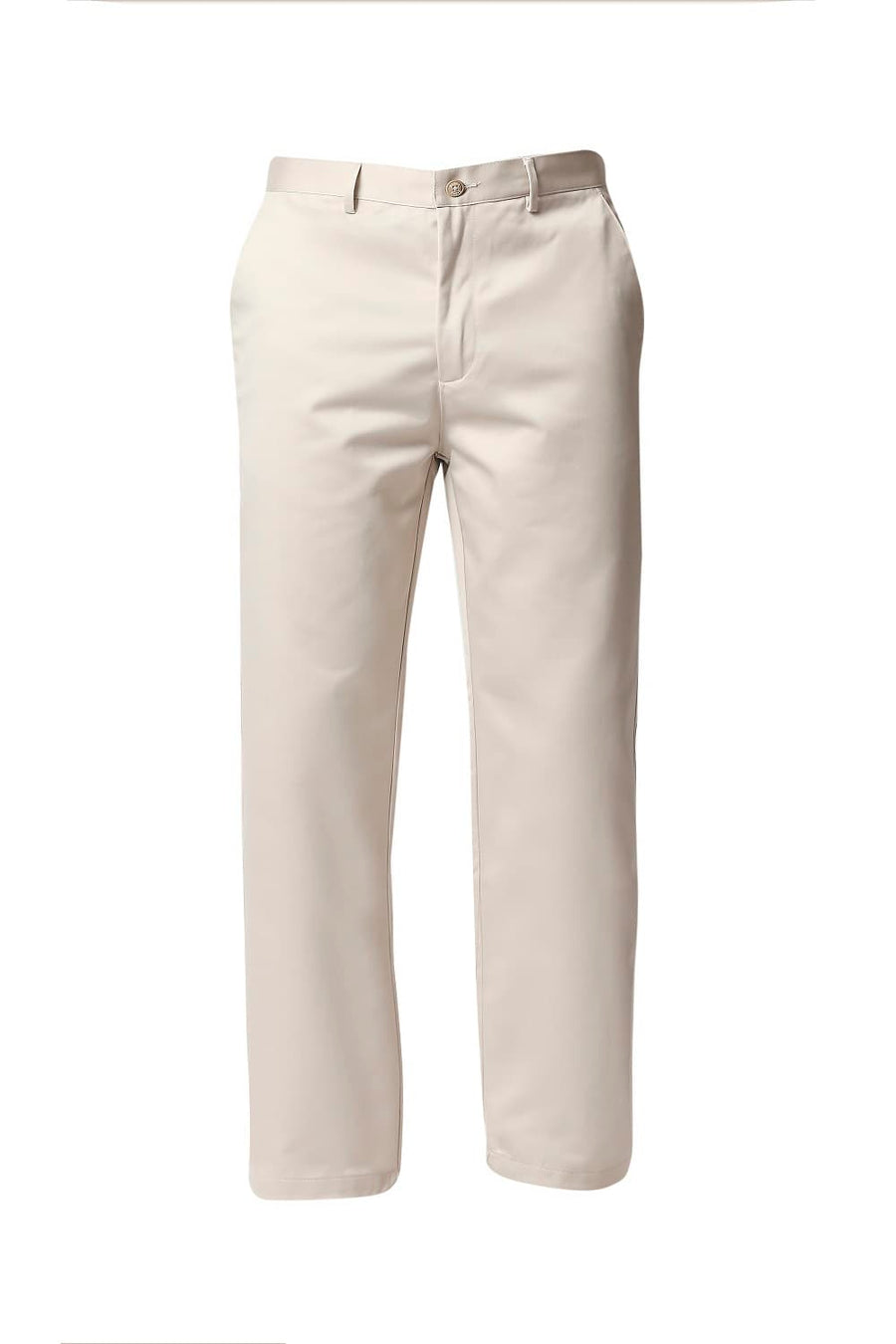 BASICS COMFORT FIT ECRU SATIN WEAVE POLY COTTON TROUSERS