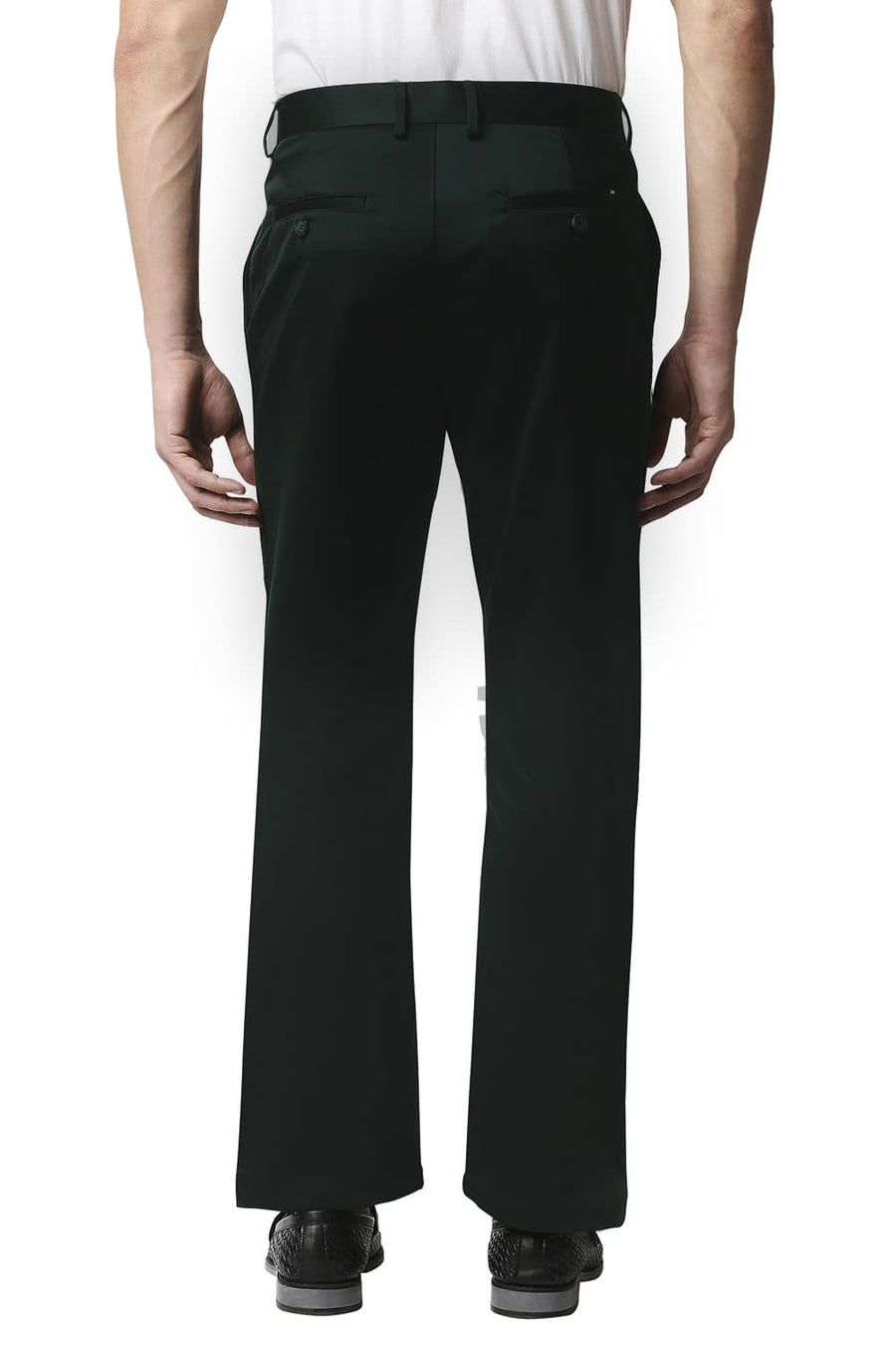 BASICS COMFORT FIT DARK GREEN SATIN WEAVE POLY COTTON TROUSERS