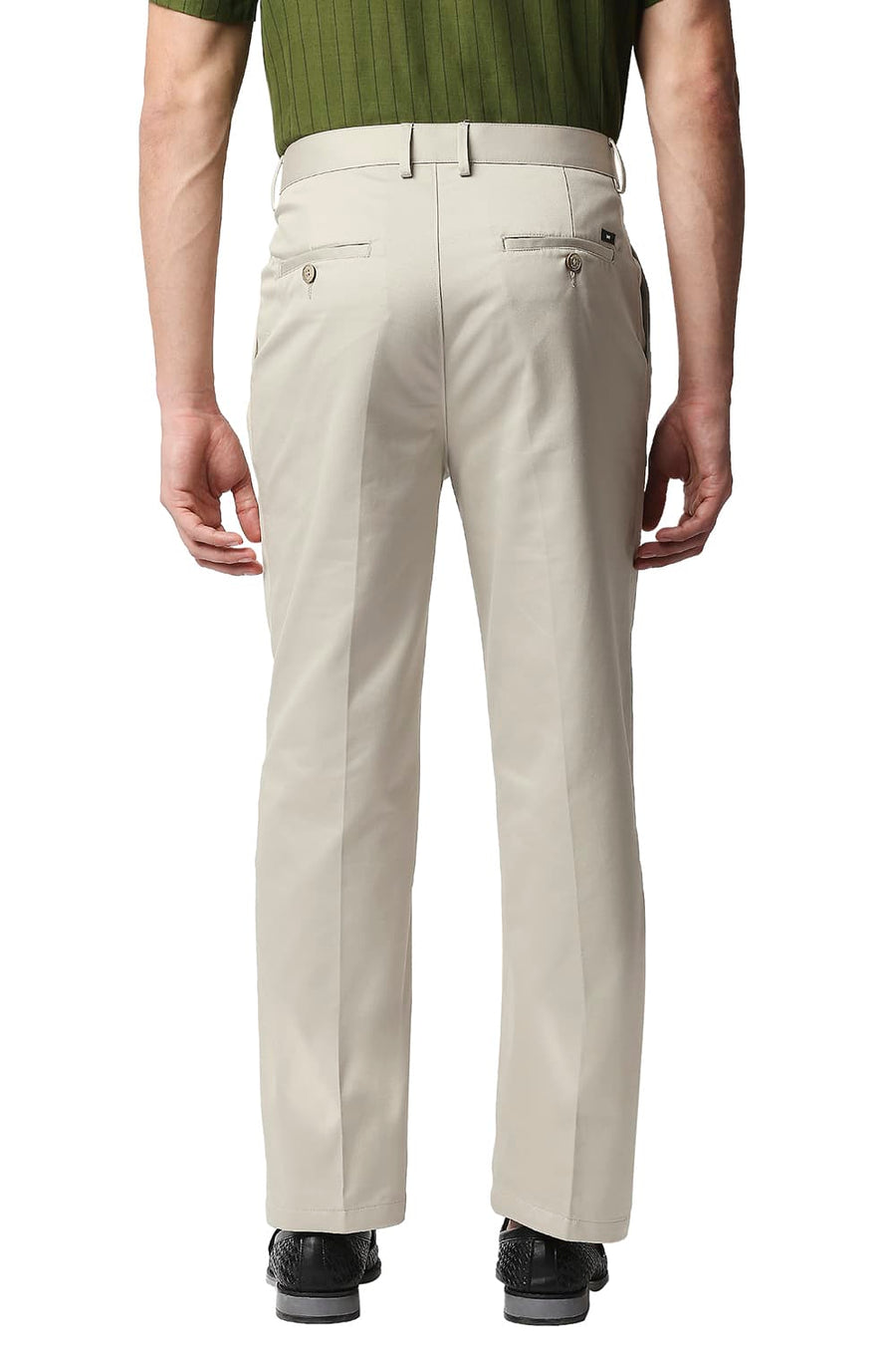 BASICS COMFORT FIT LIGHT GREY SATIN WEAVE POLY COTTON TROUSERS
