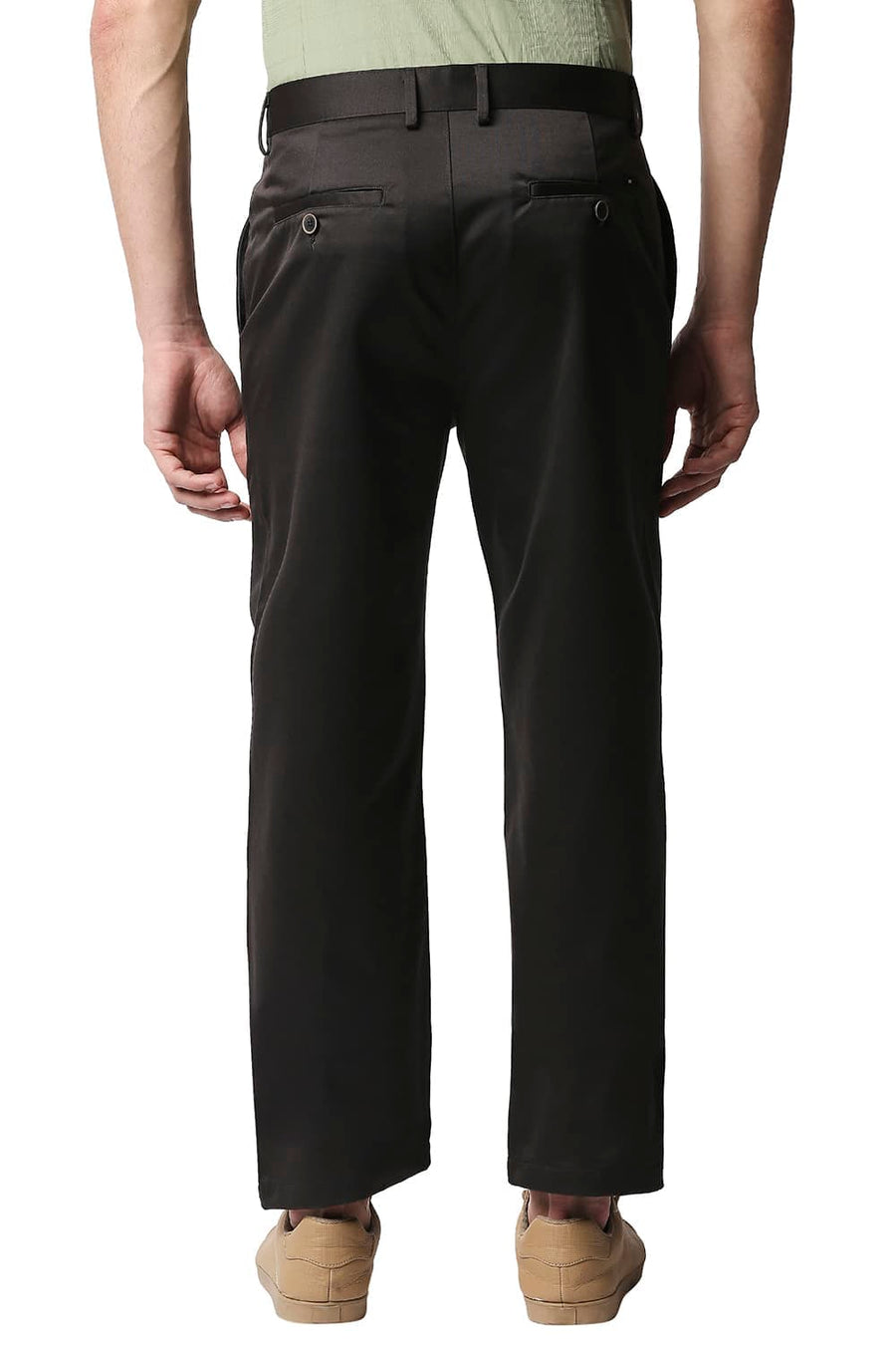 BASICS COMFORT FIT DARK GREY WEAVE POLY COTTON TROUSERS