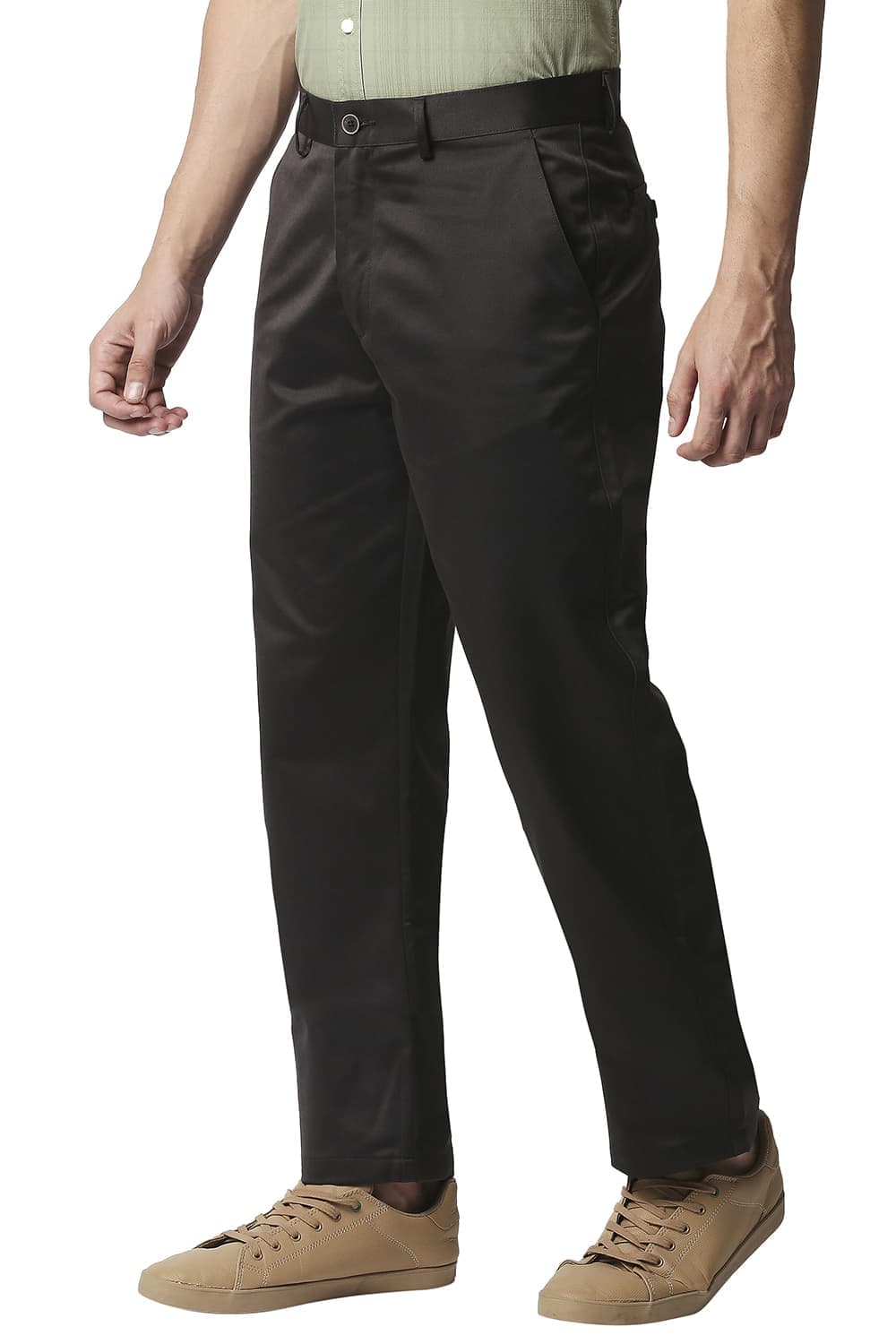 BASICS COMFORT FIT SATIN WEAVE POLY COTTON TROUSERS