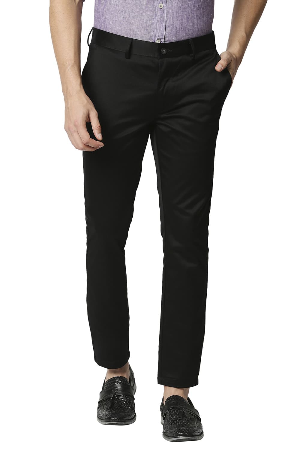 BASICS TAPERED FIT SATIN TROUSERS