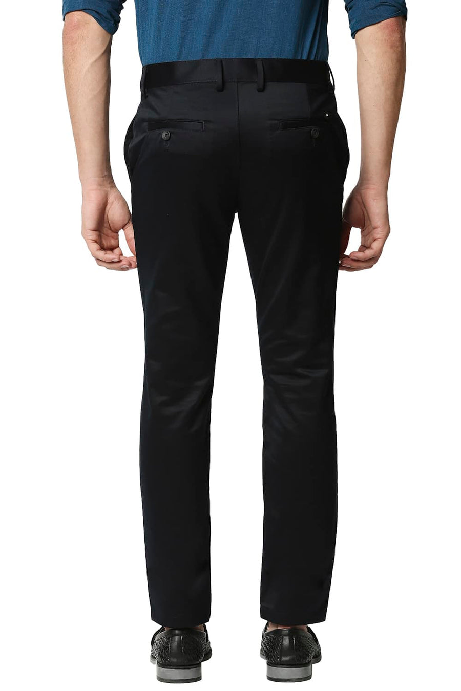 BASICS TAPERED FIT NAVY SATIN TROUSERS