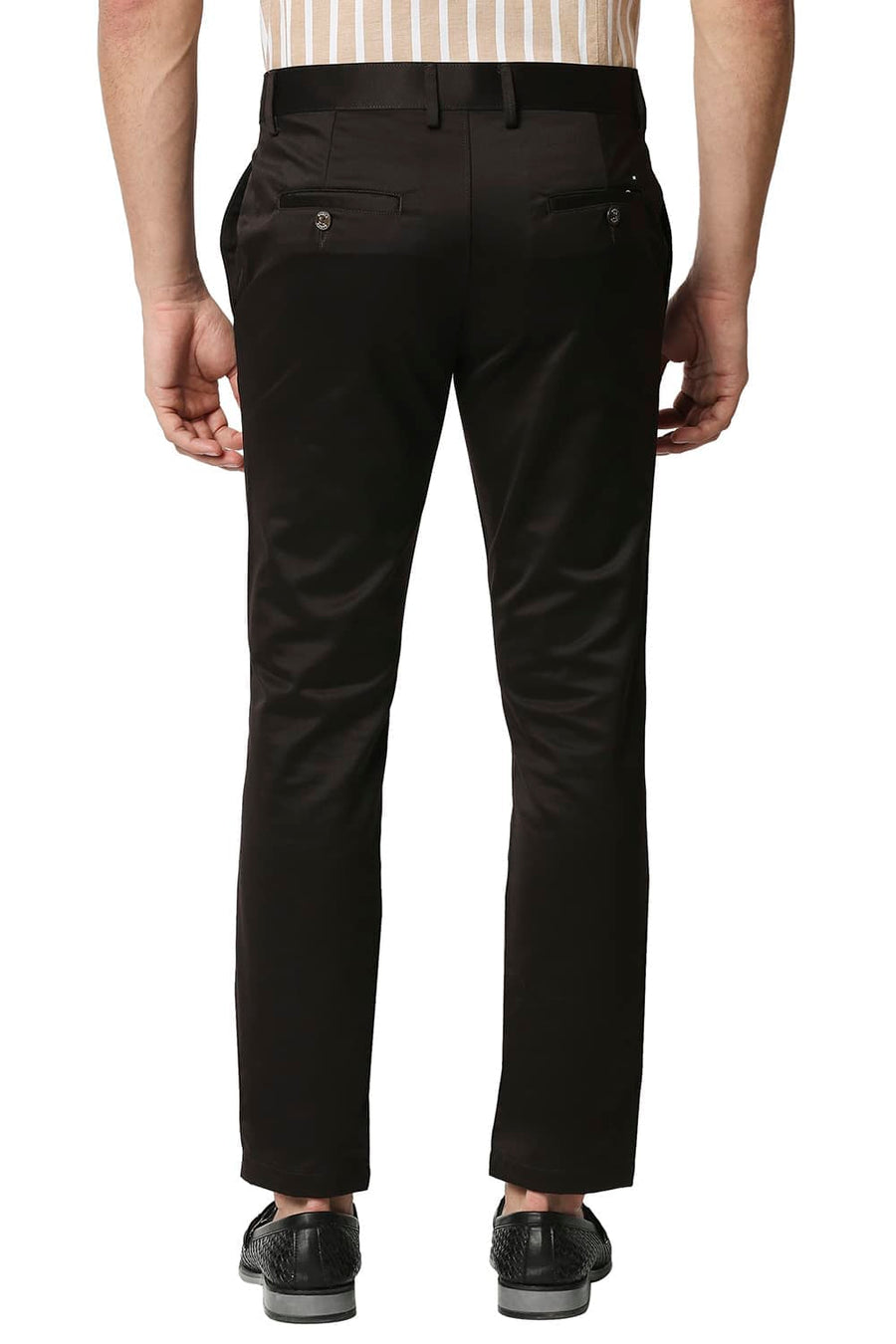 BASICS TAPERED FIT COFFEE SATIN TROUSERS