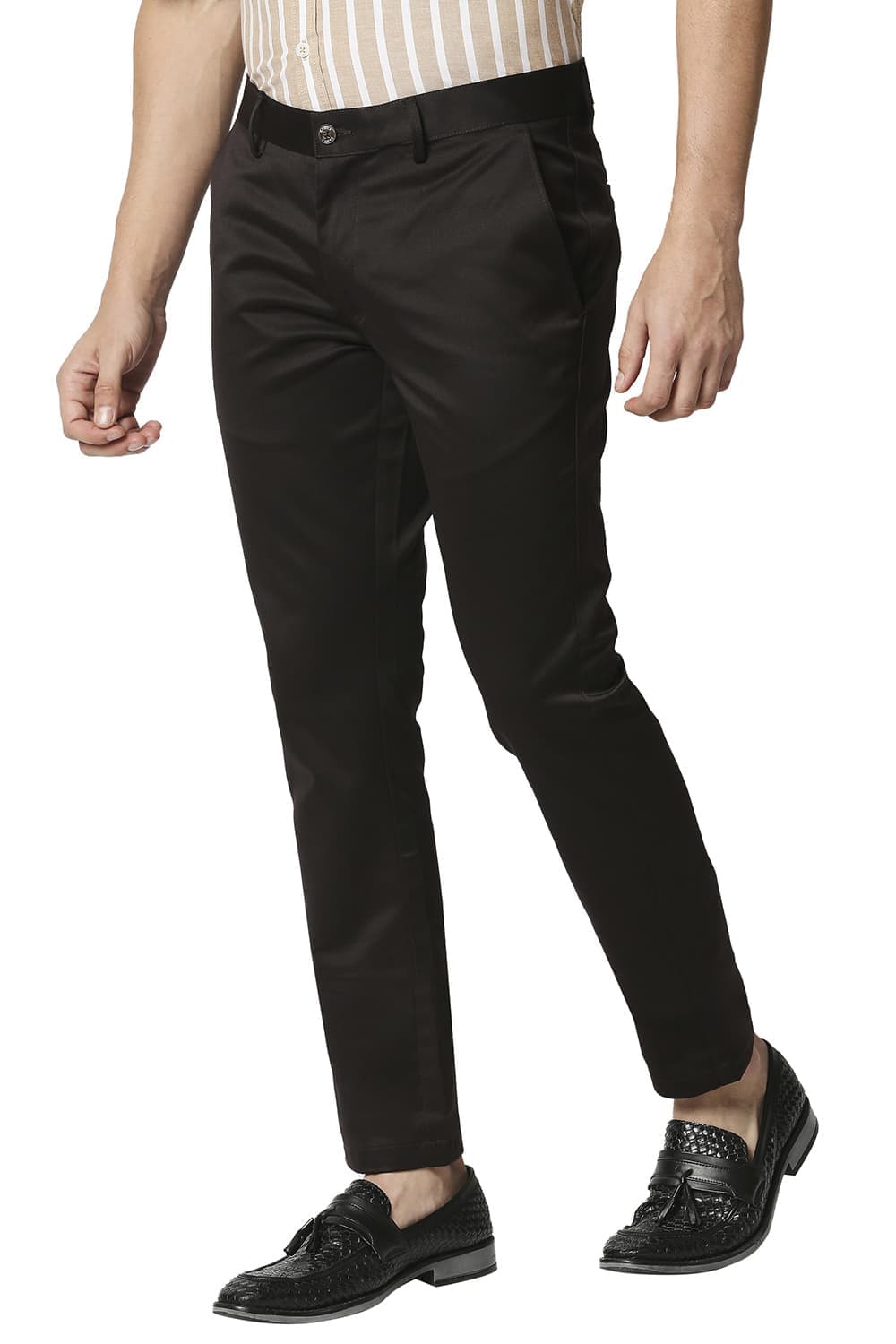 BASICS TAPERED FIT SATIN TROUSERS