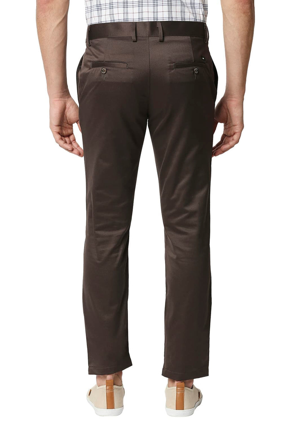 BASICS TAPERED FIT MID BROWN SATIN TROUSERS