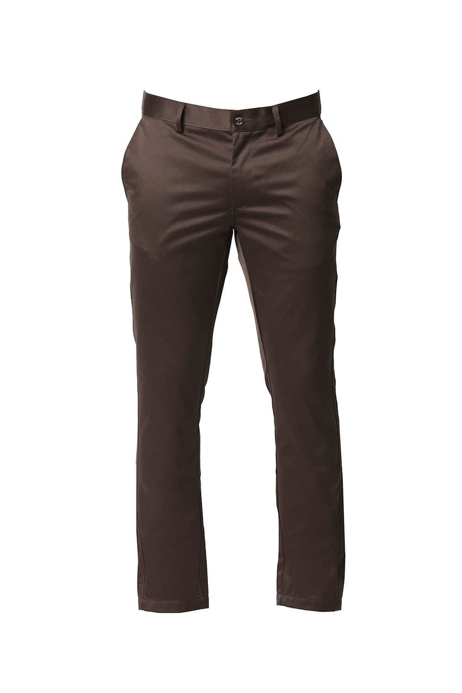 BASICS TAPERED FIT MID BROWN SATIN TROUSERS