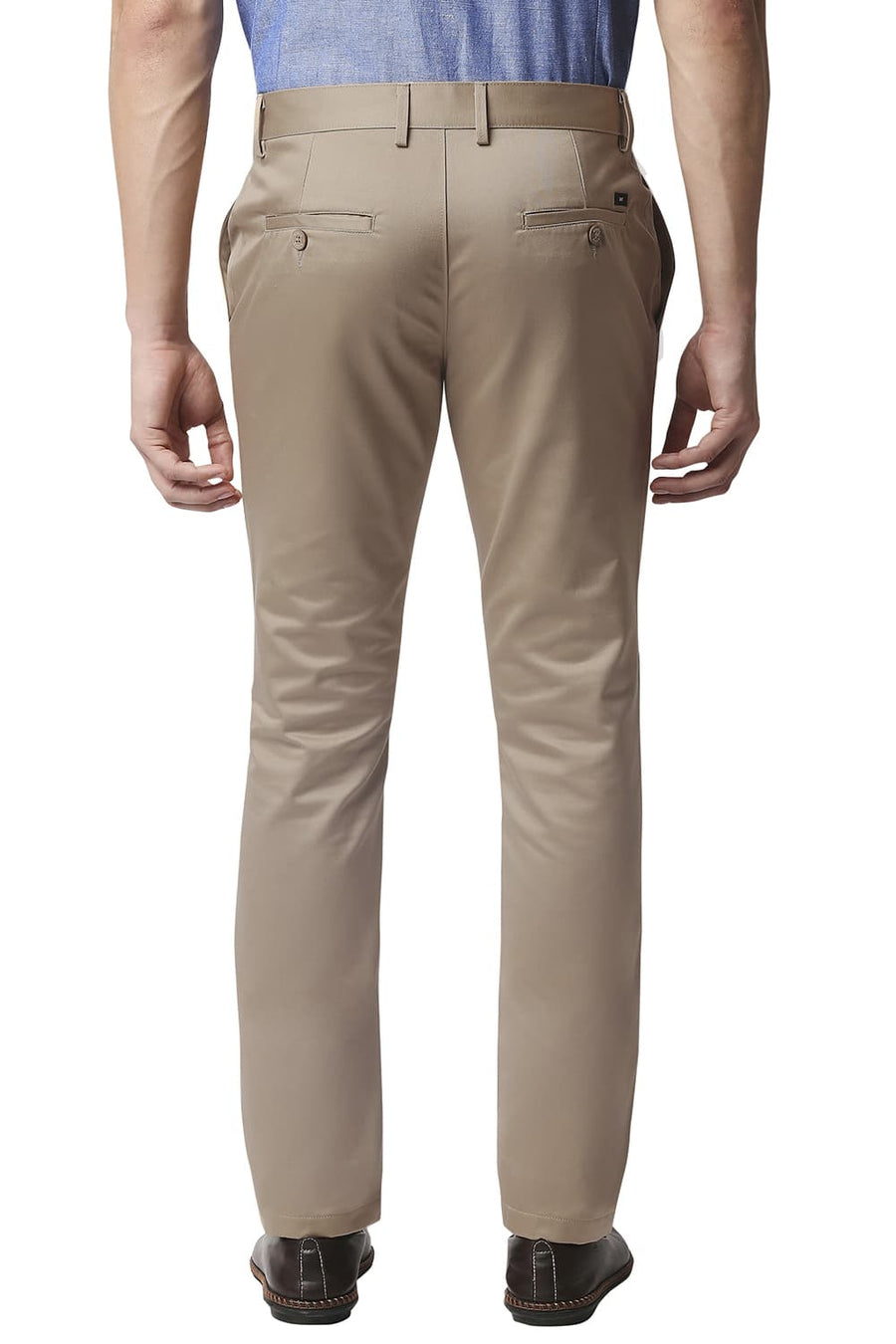 BASICS TAPERED FIT KHAKI SATIN TROUSERS
