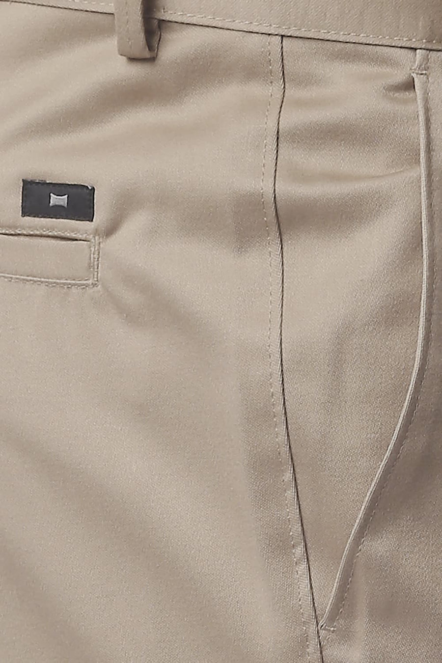 BASICS TAPERED FIT KHAKI SATIN TROUSERS
