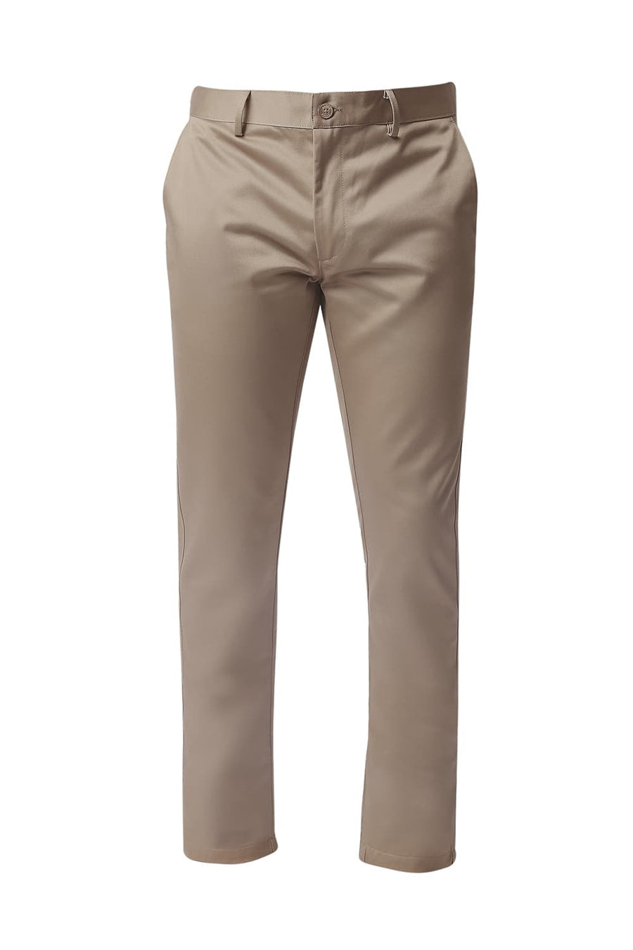 BASICS TAPERED FIT KHAKI SATIN TROUSERS