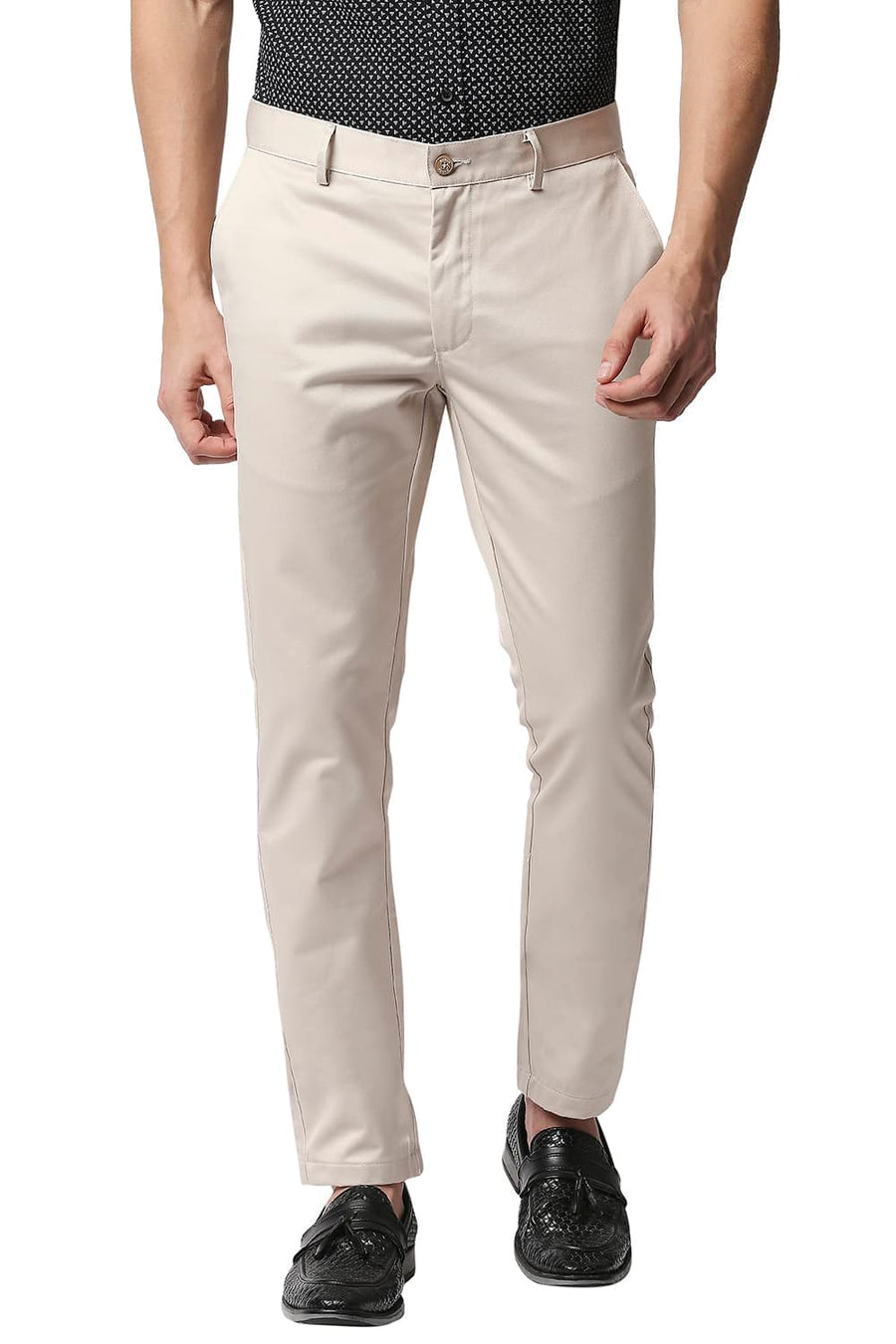 BASICS TAPERED FIT ECRU SATIN TROUSERS
