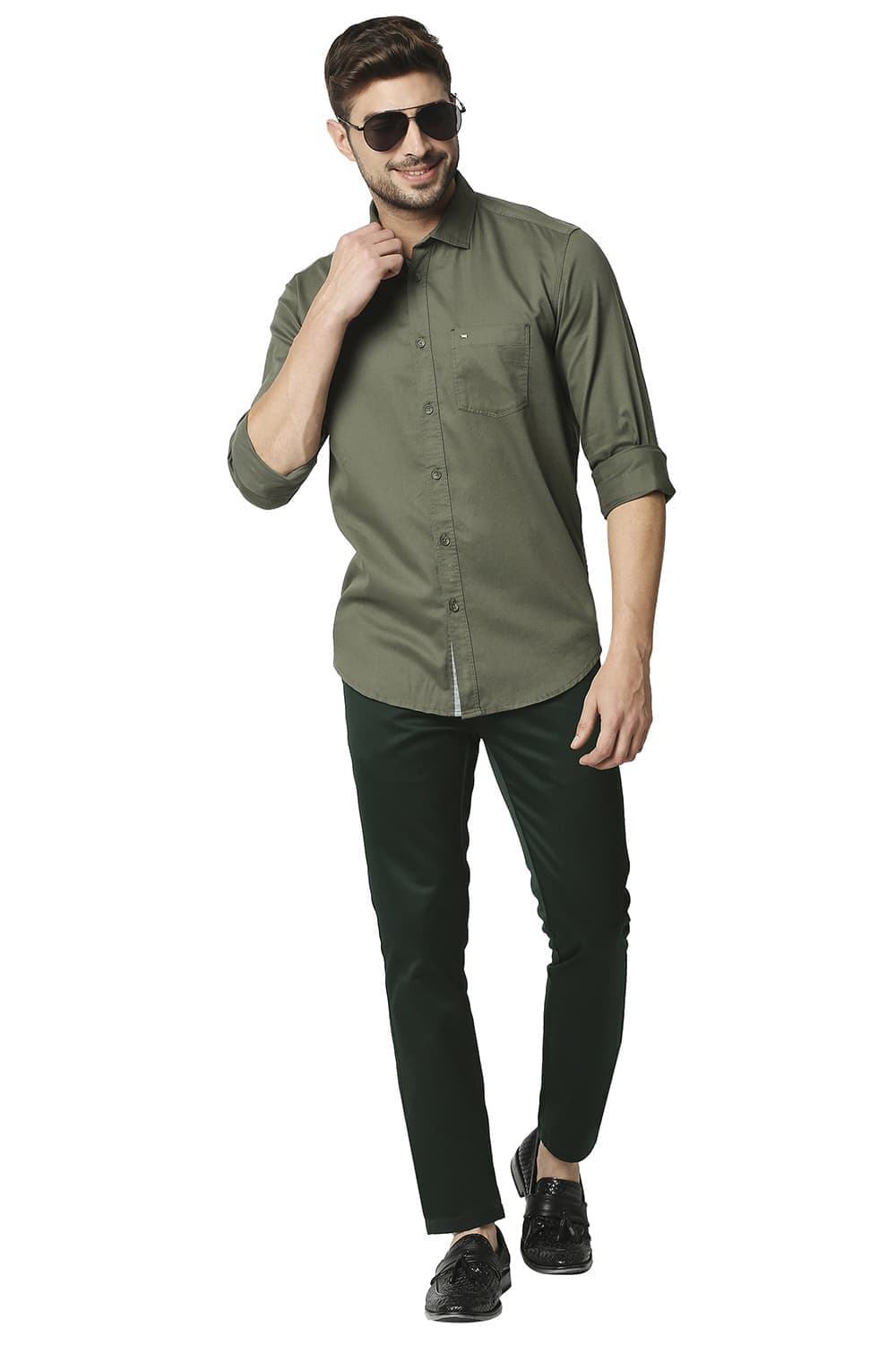 BASICS TAPERED FIT SATIN TROUSERS