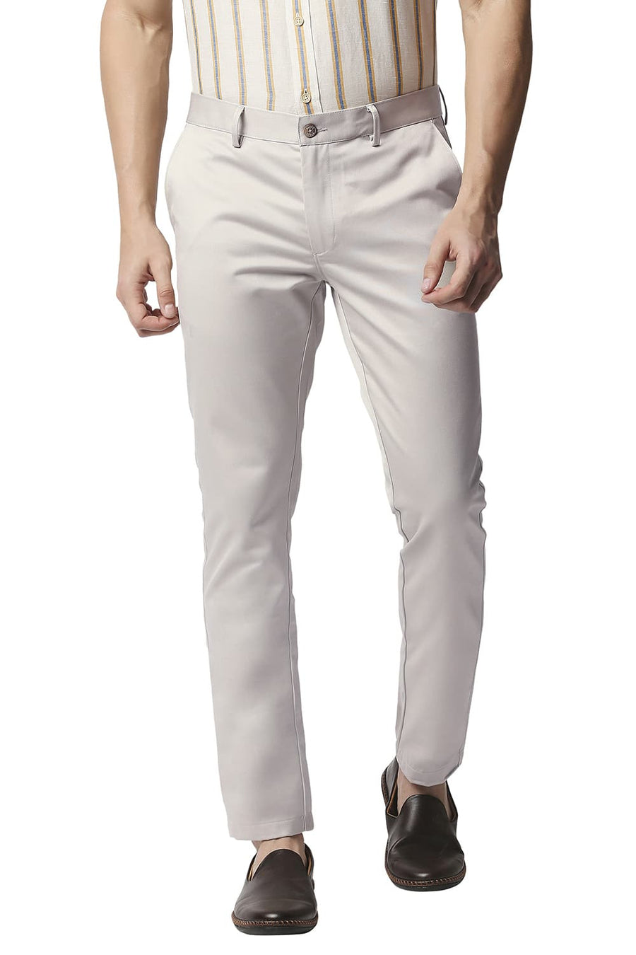 BASICS TAPERED FIT LIGHT GREY SATIN TROUSERS