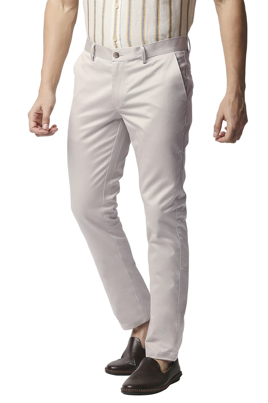 BASICS TAPERED FIT LIGHT GREY SATIN TROUSERS