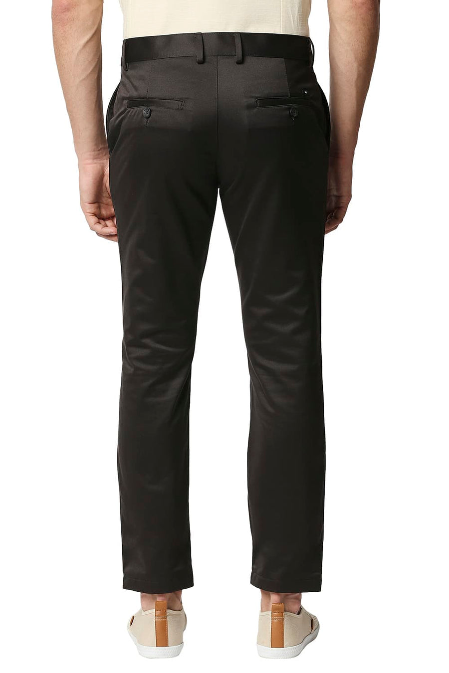BASICS TAPERED FIT DARK GREY SATIN TROUSERS