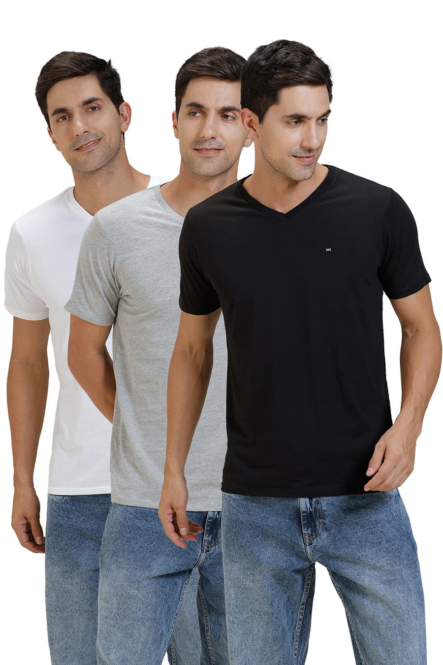 BASICS VALUE PACK OF 3 MUSCLE FIT V-NECK T-SHIRTS