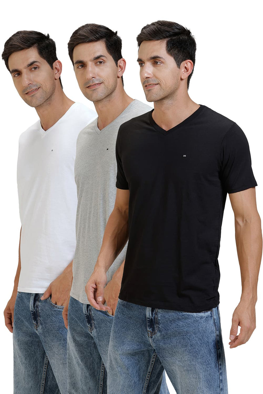BASICS VALUE PACK OF 3 MUSCLE FIT V-NECK T-SHIRTS