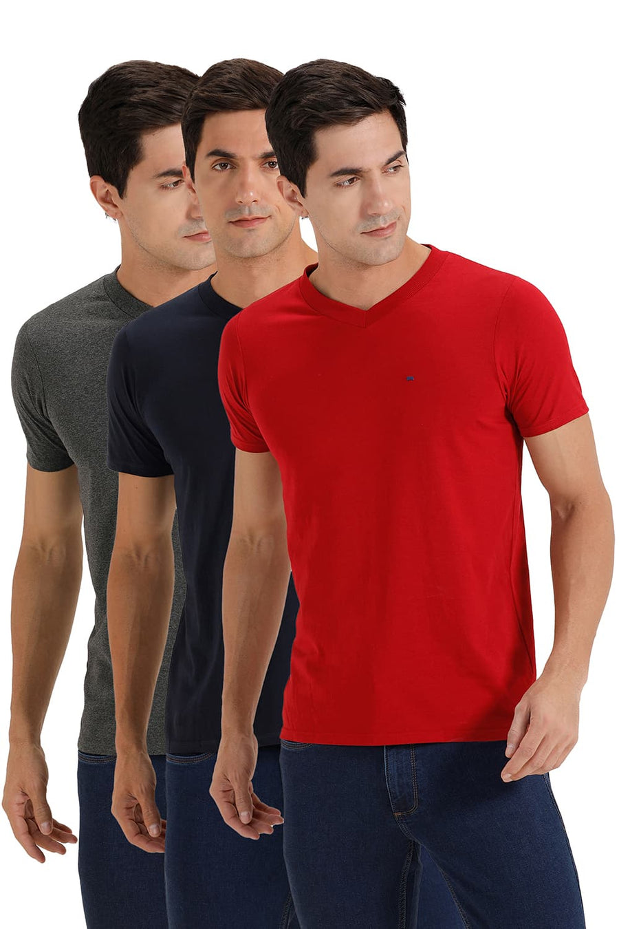 BASICS VALUE PACK OF 3 MUSCLE FIT V-NECK T-SHIRTS