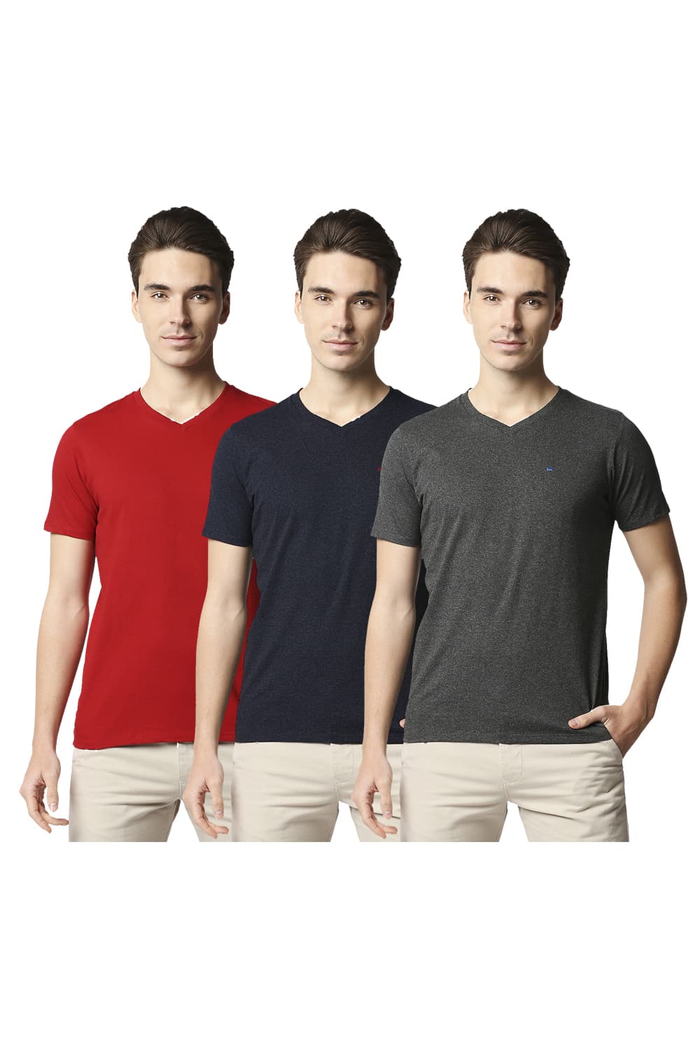 BASICS VALUE PACK OF 3 MUSCLE FIT V-NECK T-SHIRTS