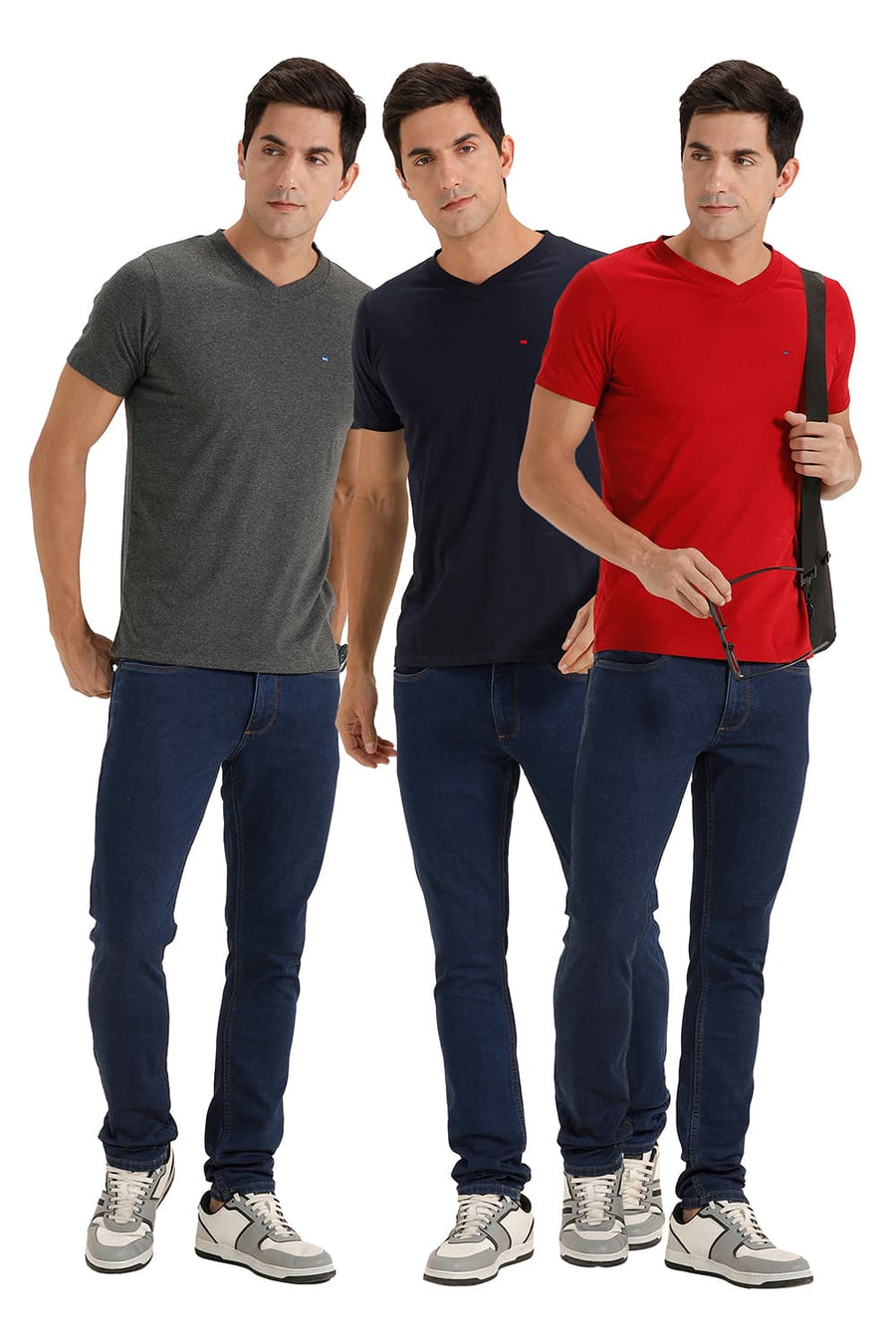 BASICS VALUE PACK OF 3 MUSCLE FIT V-NECK T-SHIRTS