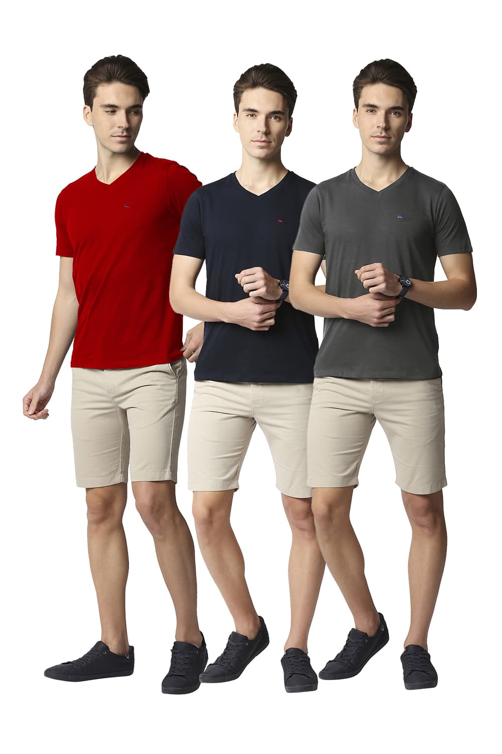 BASICS VALUE PACK OF 3 MUSCLE FIT V-NECK T-SHIRTS