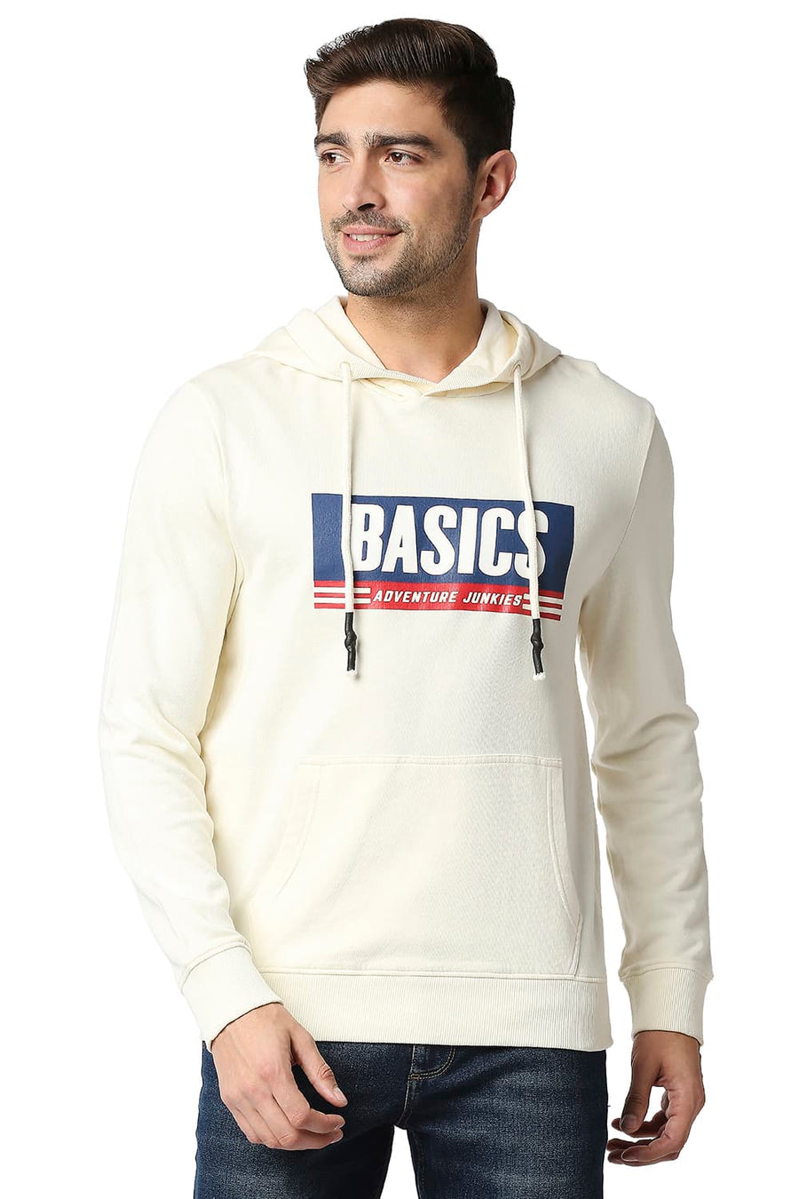 BASICS MUSCLE FIT CANNOLI CREAM BRUSHED FLEECE HOOD PULLOVER JACKET