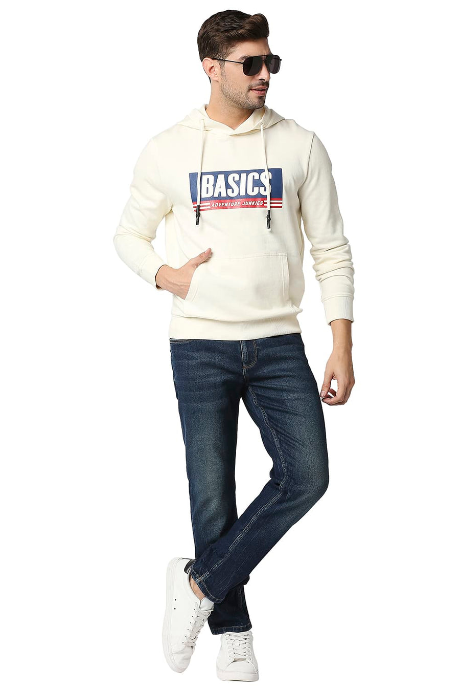 BASICS MUSCLE FIT CANNOLI CREAM BRUSHED FLEECE HOOD PULLOVER JACKET