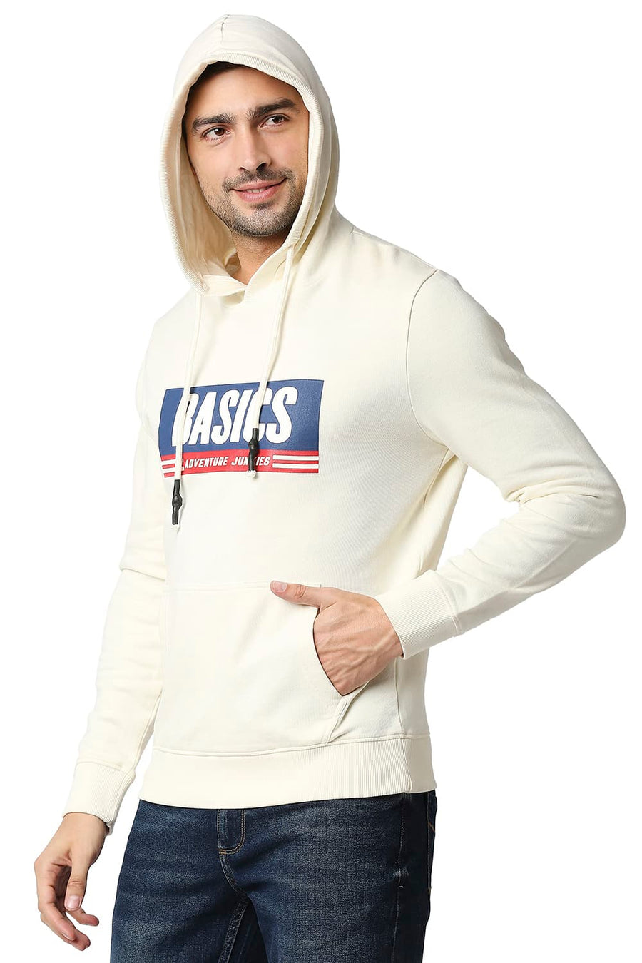 BASICS MUSCLE FIT CANNOLI CREAM BRUSHED FLEECE HOOD PULLOVER JACKET