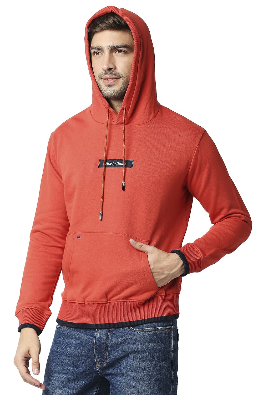 BASICS MUSCLE FIT BRUSHED FLEECE HOOD PULLOVER JACKET