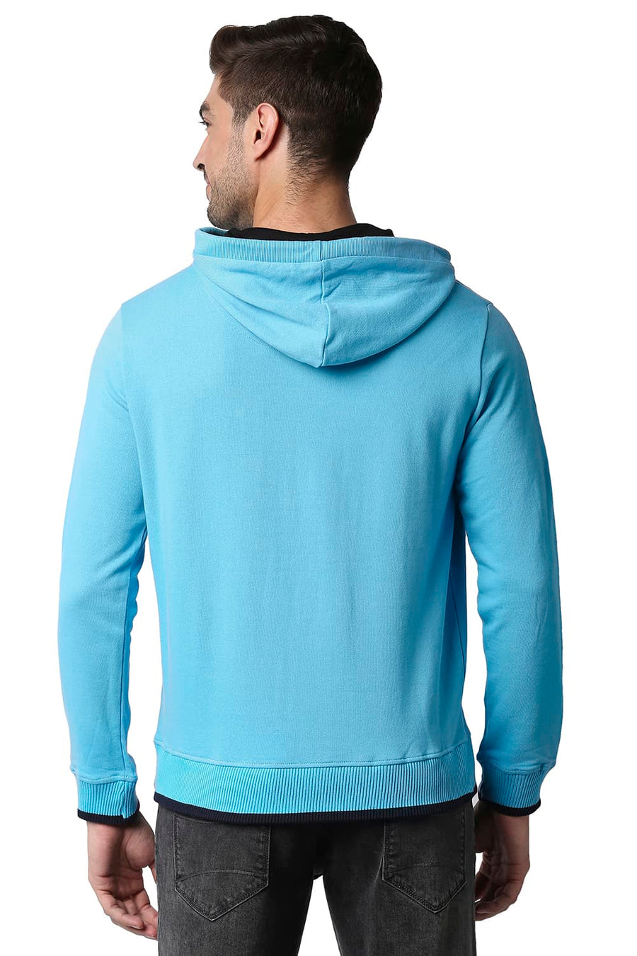 BASICS MUSCLE FIT HORIZON BLUE BRUSHED FLEECE HOOD PULLOVER JACKET