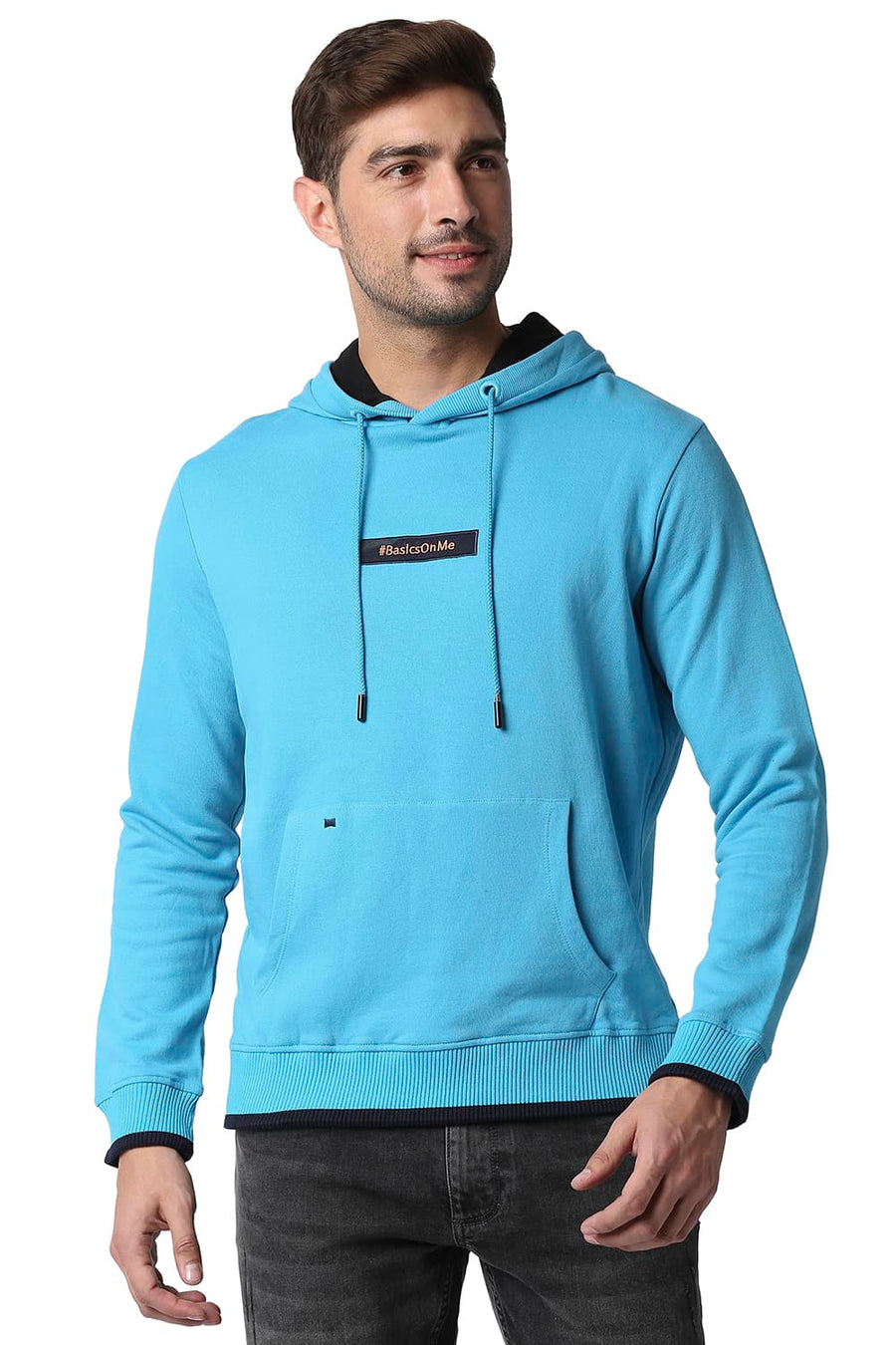 BASICS MUSCLE FIT HORIZON BLUE BRUSHED FLEECE HOOD PULLOVER JACKET