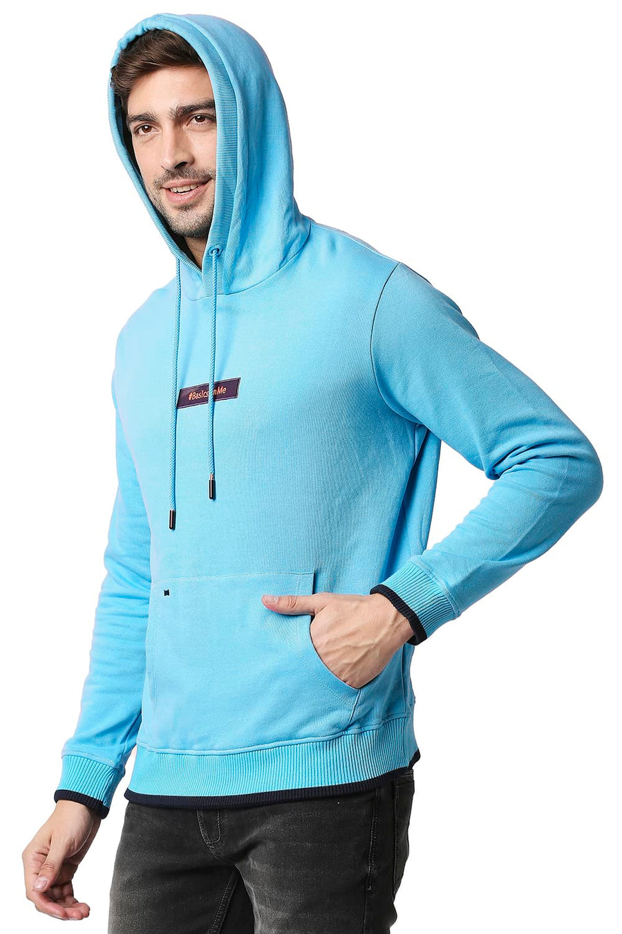 BASICS MUSCLE FIT HORIZON BLUE BRUSHED FLEECE HOOD PULLOVER JACKET