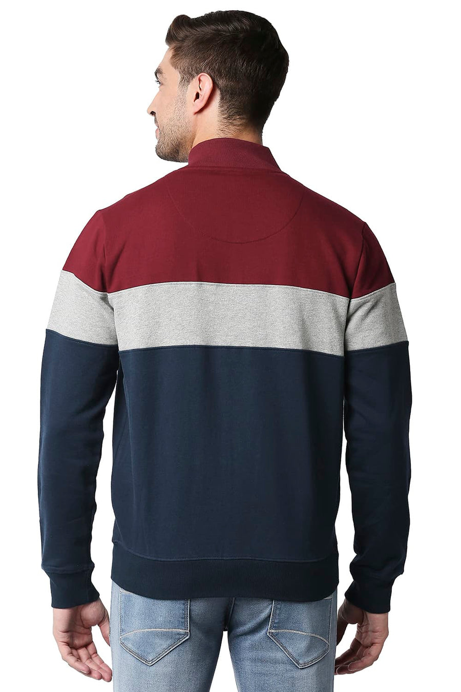 BASICS MUSCLE FIT DRESS BLUE LOOP KNIT HIGH NECK JACKET