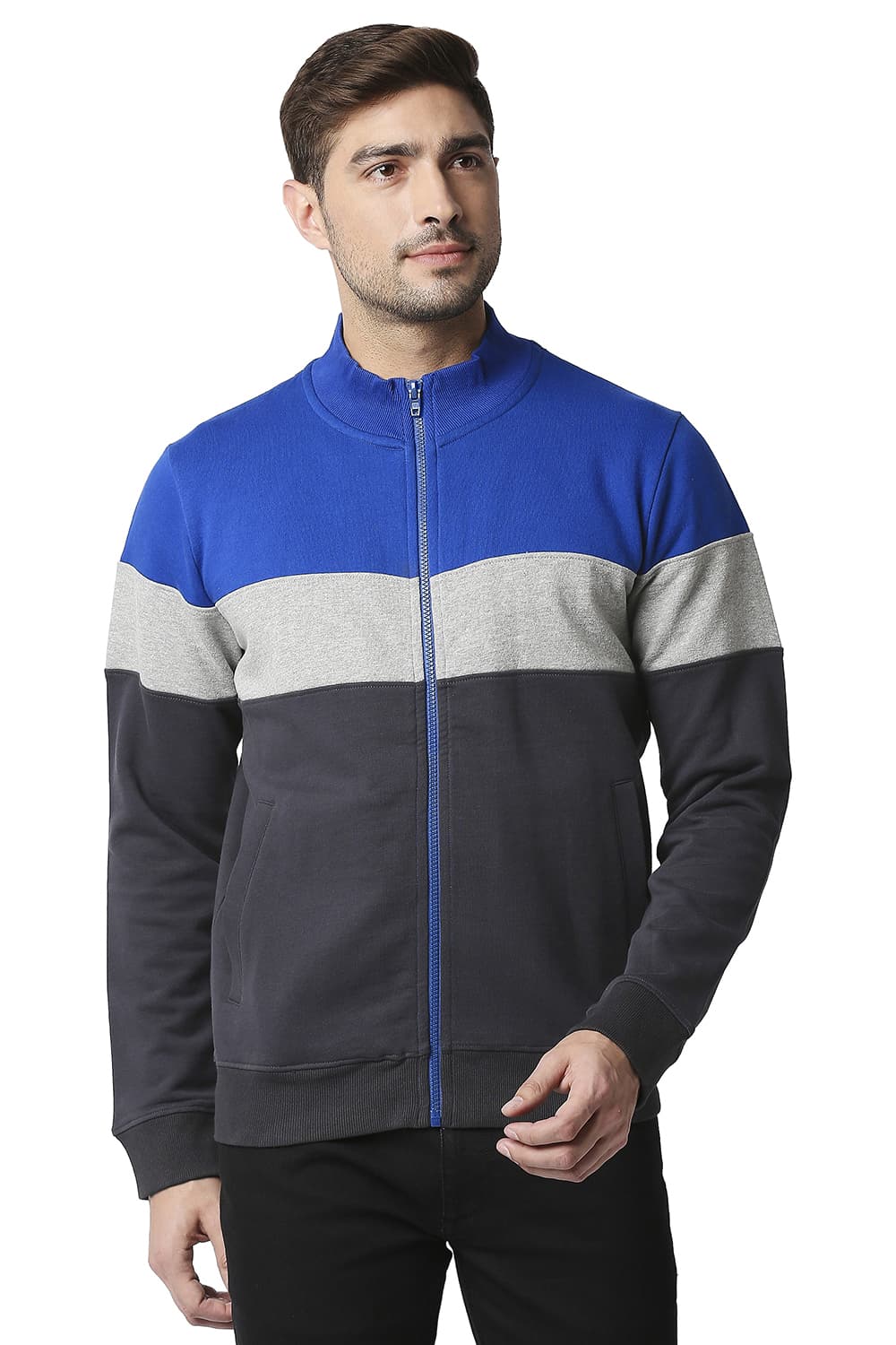 BASICS MUSCLE FIT LOOP KNIT HIGH NECK JACKET