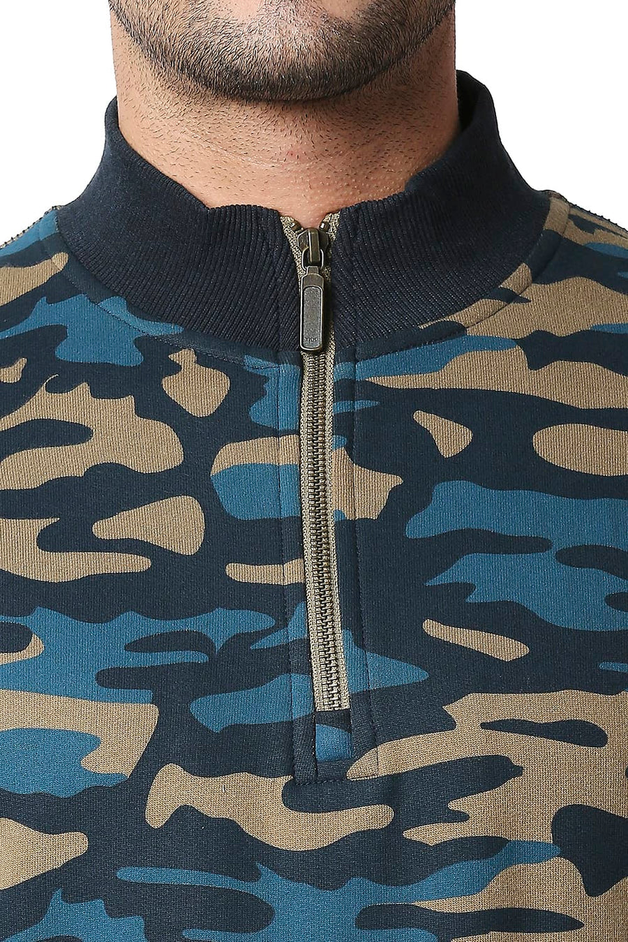 BASICS MUSCLE FIT FUDGE BROWN LOOP KNIT HIGH NECK JACKET