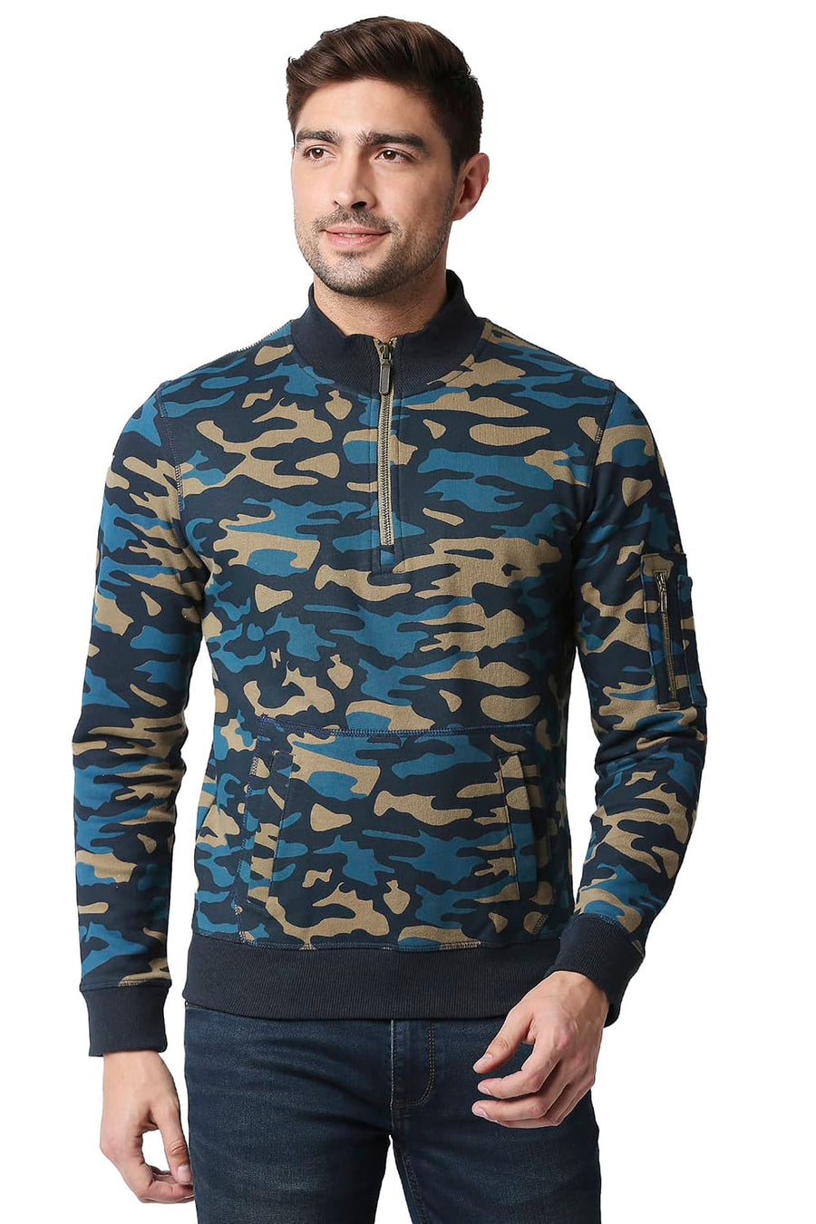 BASICS MUSCLE FIT FUDGE BROWN LOOP KNIT HIGH NECK JACKET